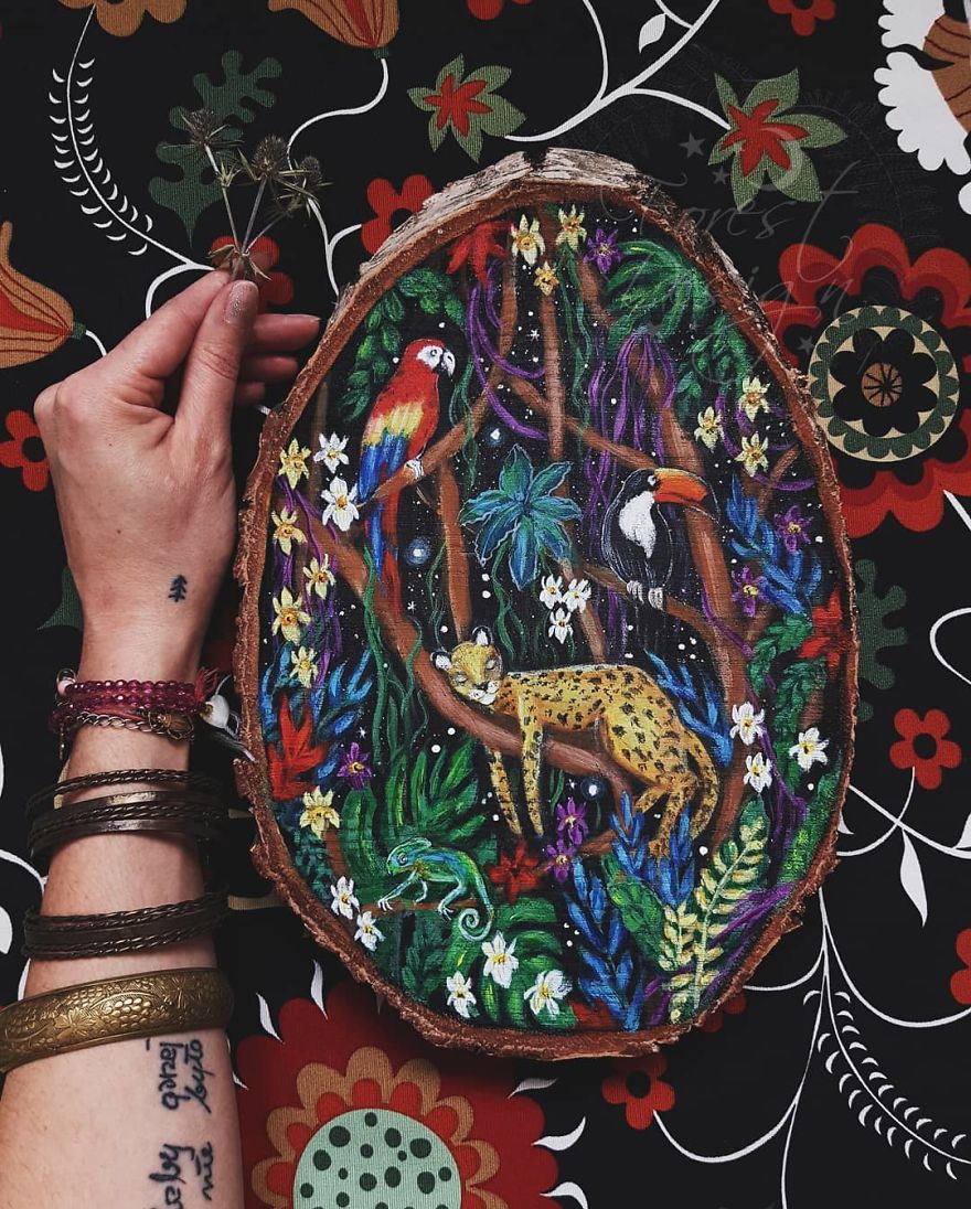 I Love To Paint On Wood Pieces Found During My Forest Wanderings.