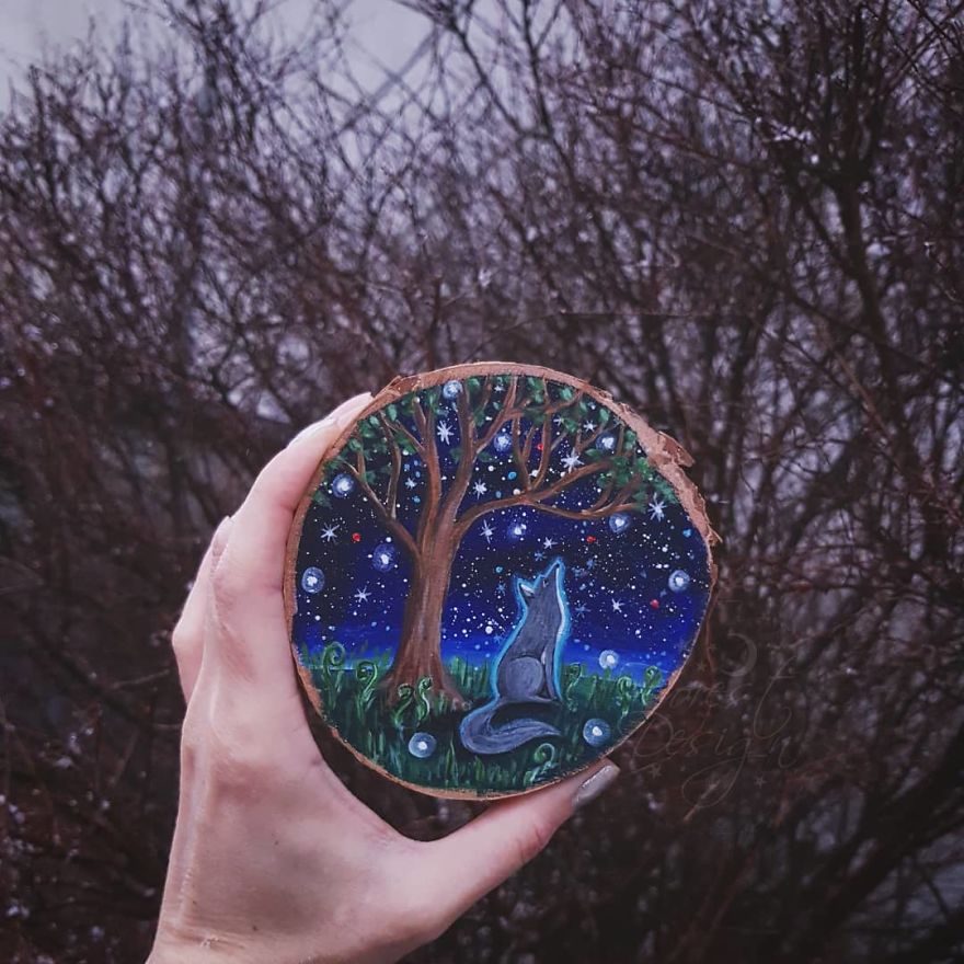 I Love To Paint On Wood Pieces Found During My Forest Wanderings.