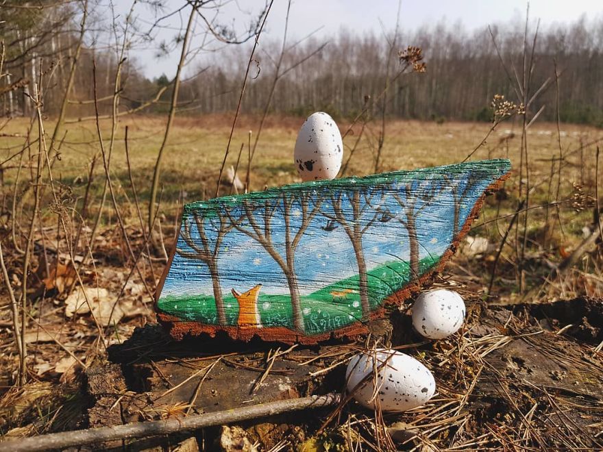 I Love To Paint On Wood Pieces Found During My Forest Wanderings.