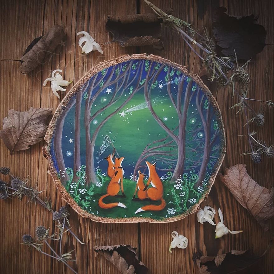 I Love To Paint On Wood Pieces Found During My Forest Wanderings.