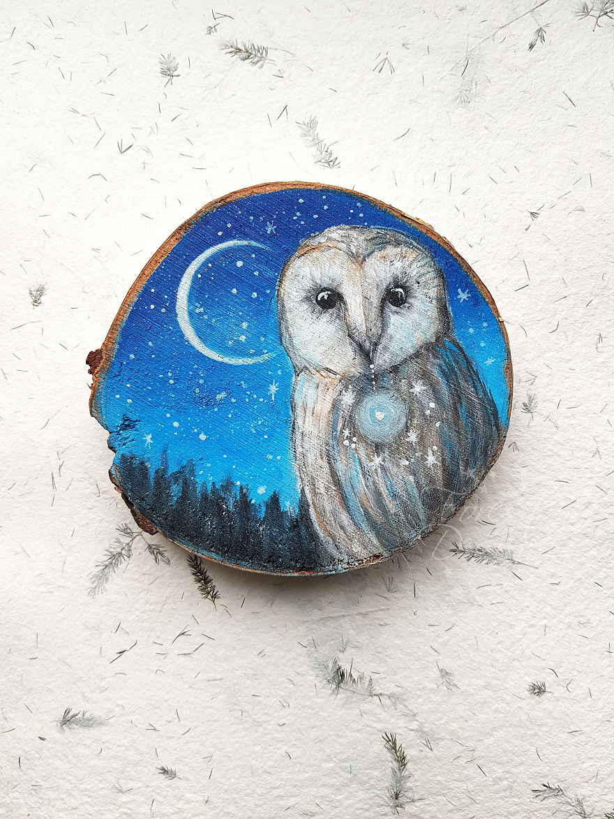 I Love To Paint On Wood Pieces Found During My Forest Wanderings.