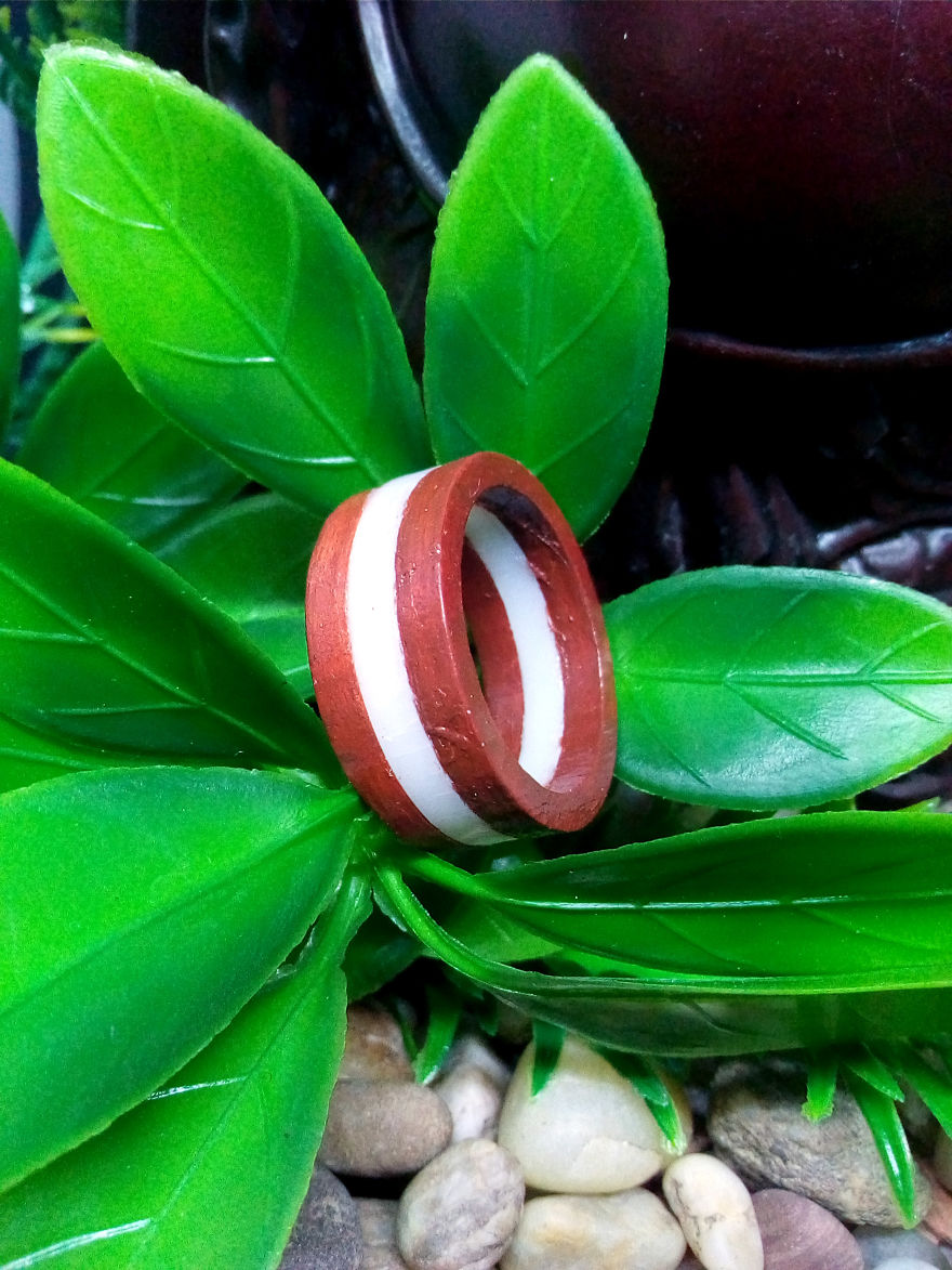 Three Layered Wood Ring With A Little Piece Of Acryl