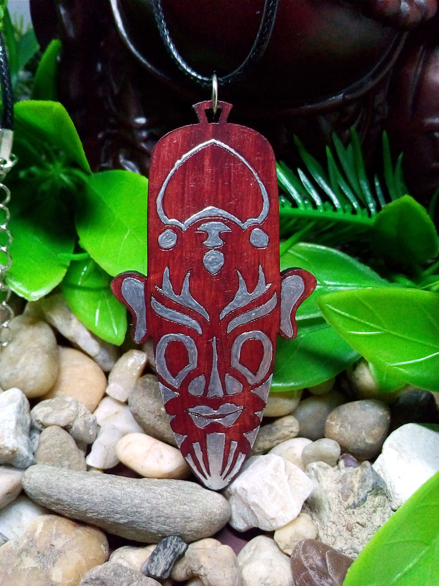 African Mask Necklace With Liquid Silver