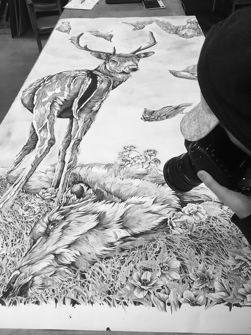My Detailed Deer Illustration Took Me Two Weeks To Finish, And Here's The Result