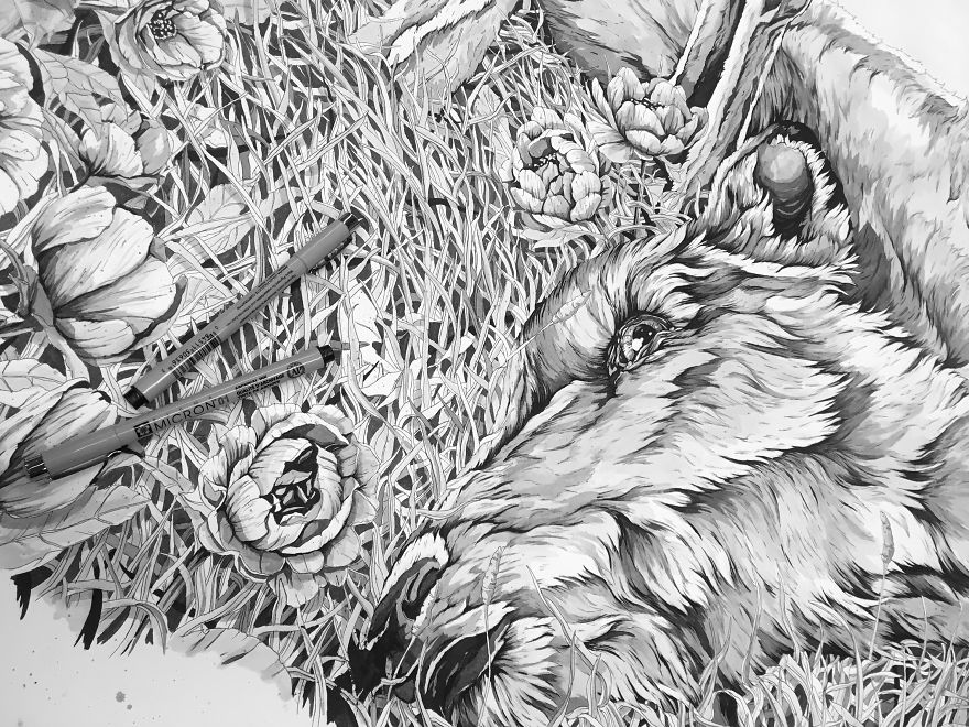 My Detailed Deer Illustration Took Me Two Weeks To Finish, And Here's The Result