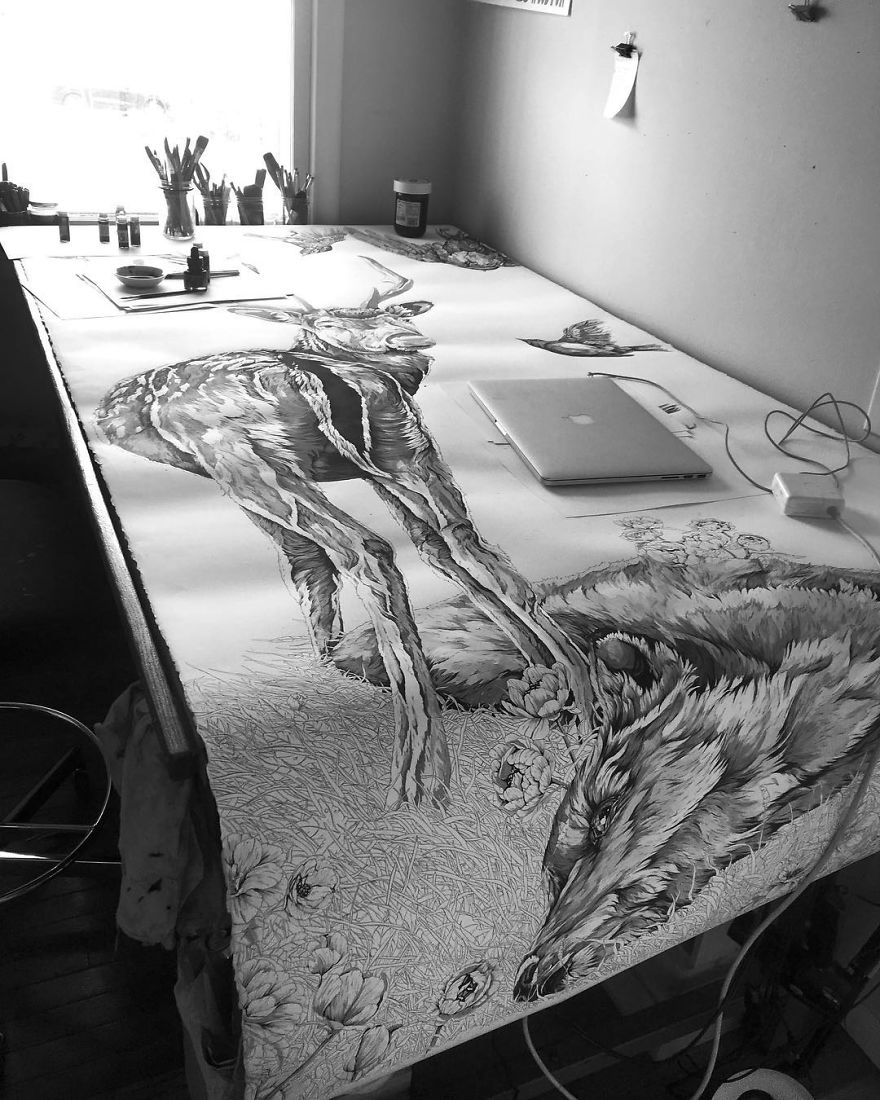 My Detailed Deer Illustration Took Me Two Weeks To Finish, And Here's The Result