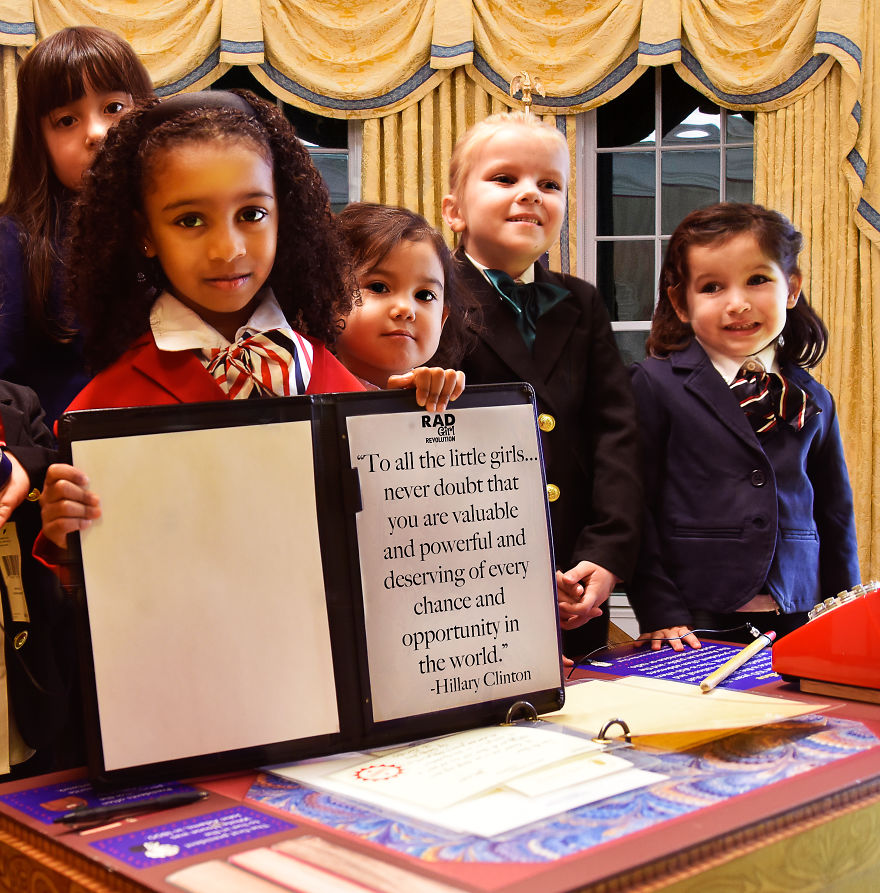 Little Girls Model As An All Female Presidential Cabinet For Empowering Children’s Book “Rad Girl Revolution”