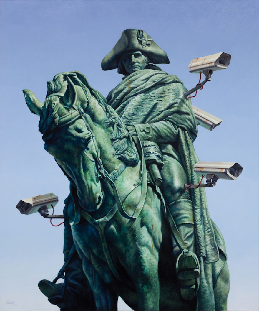 Paintings Of Statues Mocked With Modern Objects