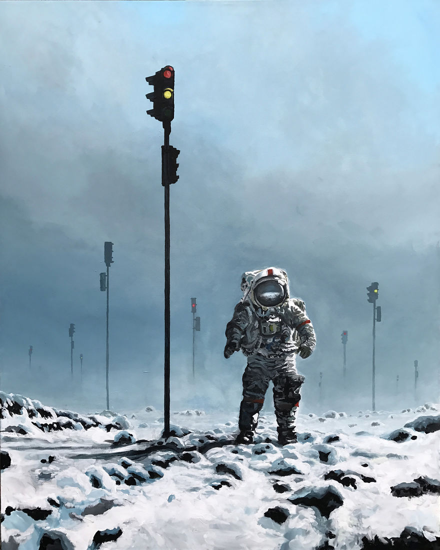 I Create Melancholic Paintings Of Astronauts And Sheep