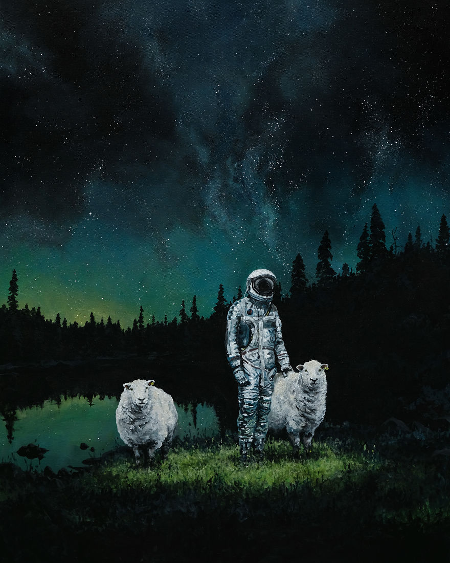 I Create Melancholic Paintings Of Astronauts And Sheep