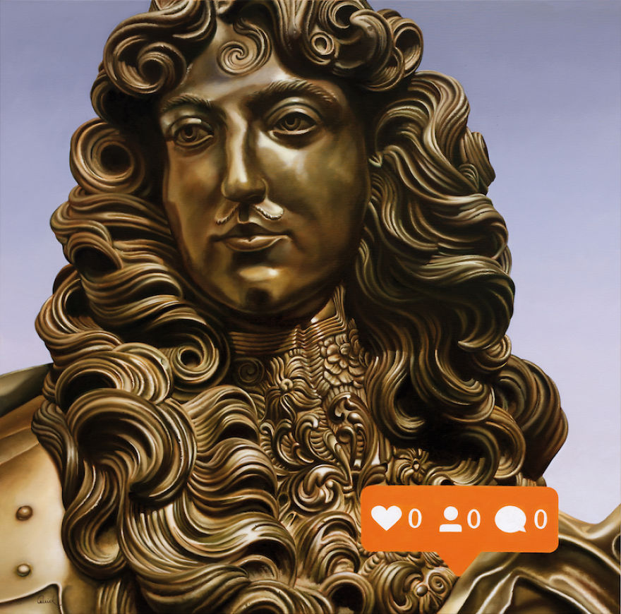 Paintings Of Statues Mocked With Modern Objects