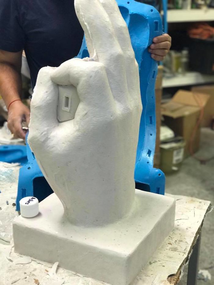 Sculpted A 2 Ft. Tall "Ok" Hand Statue