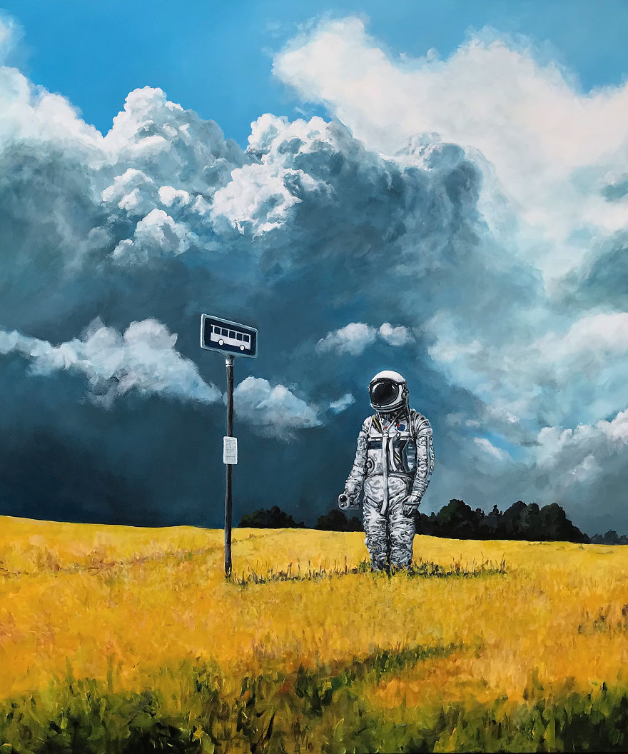 I Create Melancholic Paintings Of Astronauts And Sheep