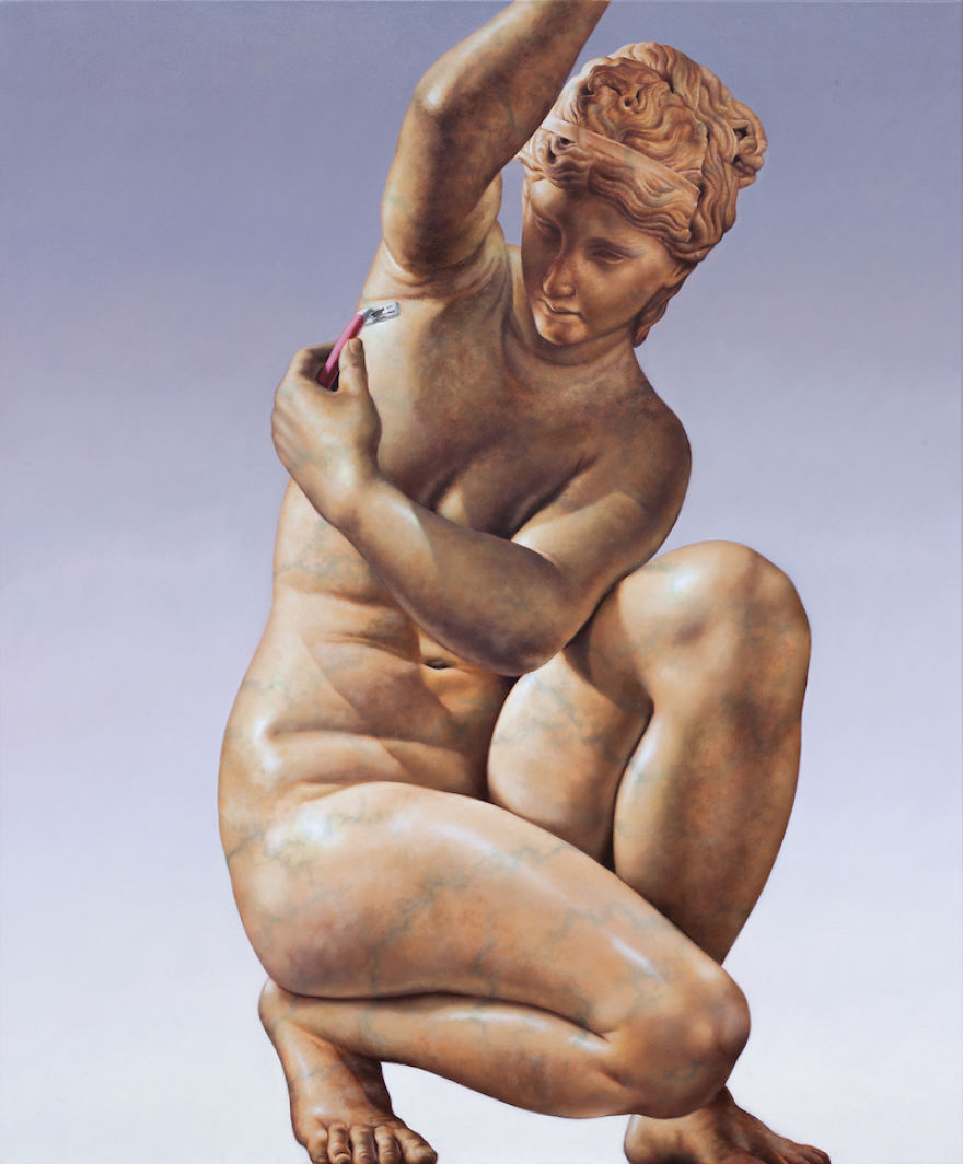 Paintings Of Statues Mocked With Modern Objects Paintings Of Statues Mocked With Modern Objects