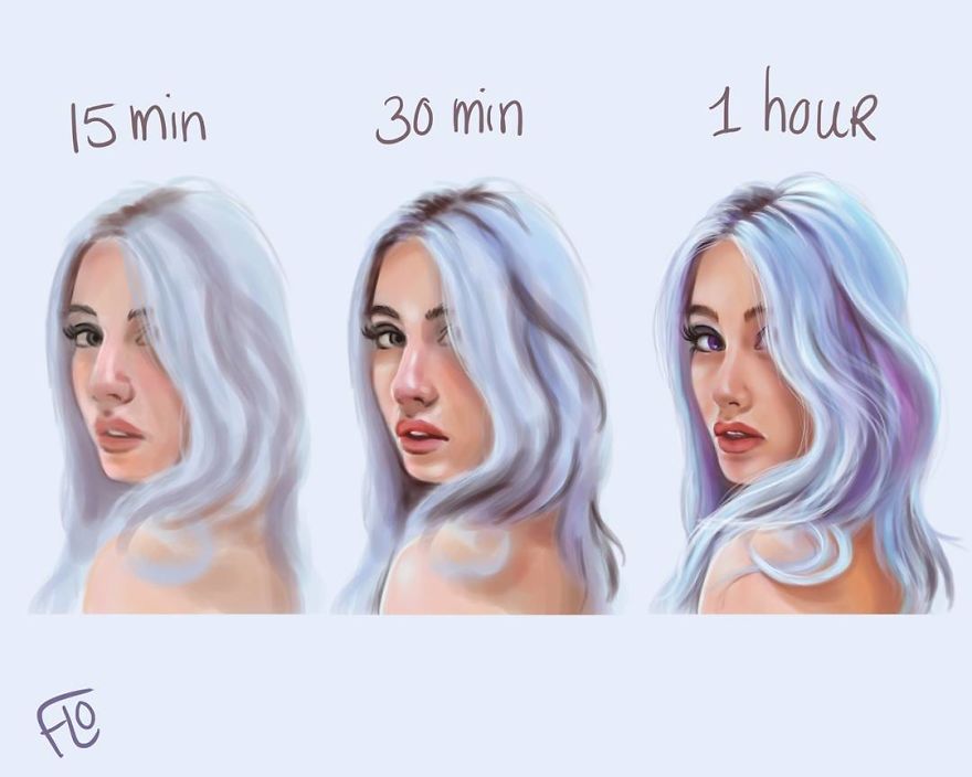 The Artist Shows How Much Time She Spends Creating Her Drawings.