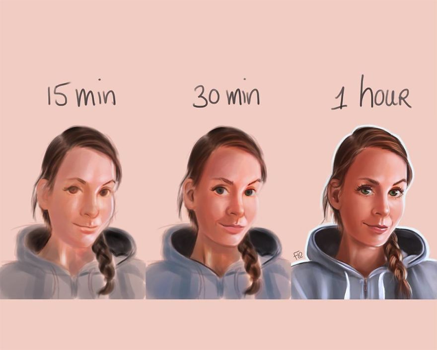 The Artist Shows How Much Time She Spends Creating Her Drawings.