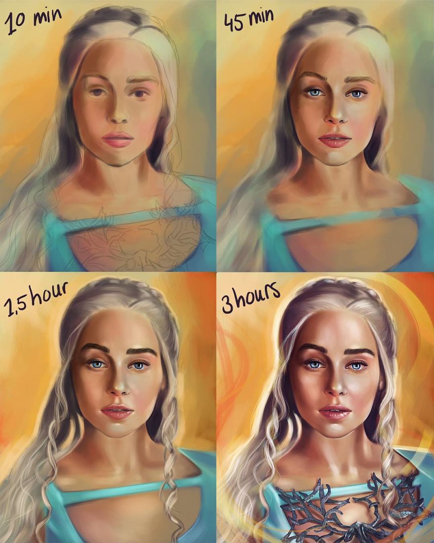 The Artist Shows How Much Time She Spends Creating Her Drawings.