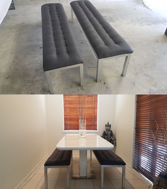 First Attempt Upholstering And Button Tufting Some Benches