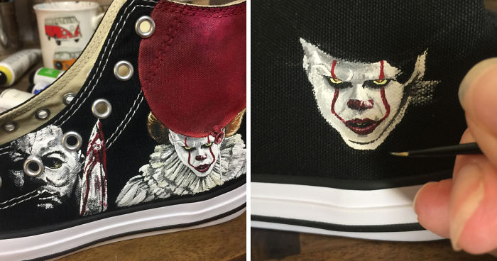I Turned These Boring Shoes Into A Perfect Pair For A 9-Year-Old Horror Movie Fan