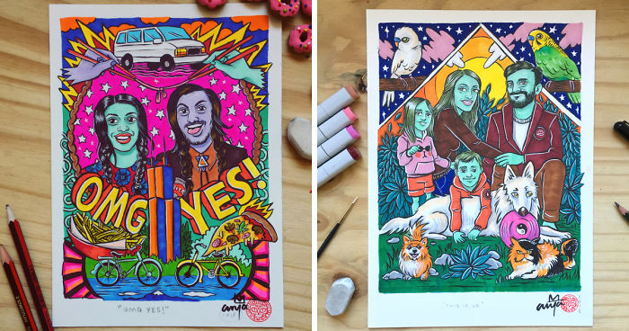 I Create Weird One-Of-A-Kind Cartoonish Family Portraits