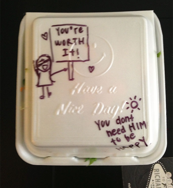 I Ordered Food Online, And Under Special Instructions I Put "Please Draw Something Uplifting On The Container, I Just Got Dumped." The Result Exceeded My Expectations