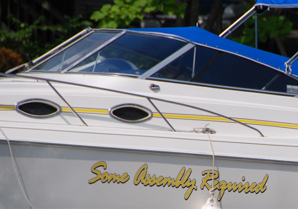 Funny named white boat 