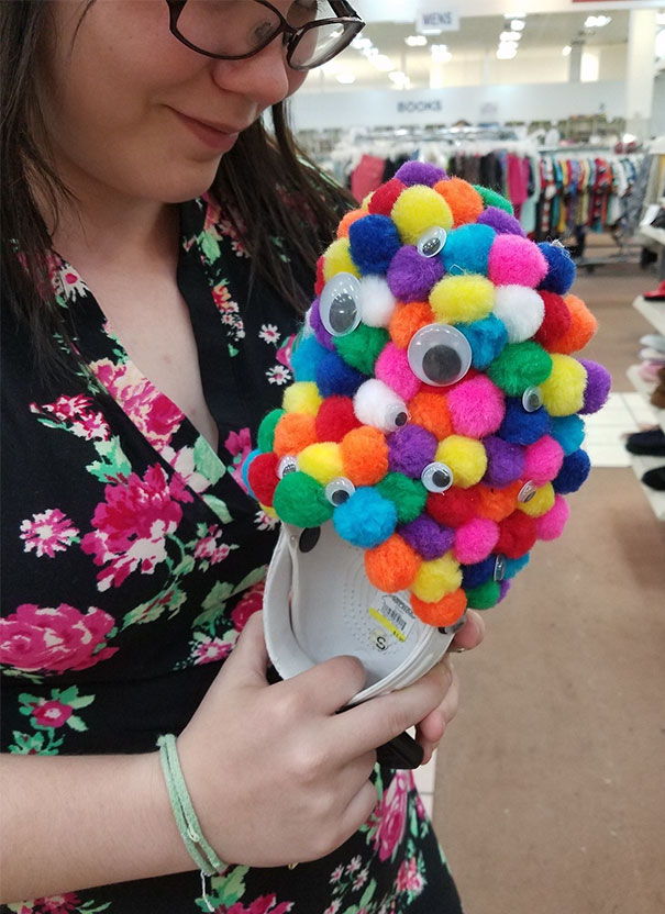 Found This At America’s Thrift Store In Rainbow City. It Is Literally A White Croc Covered In… Well, That