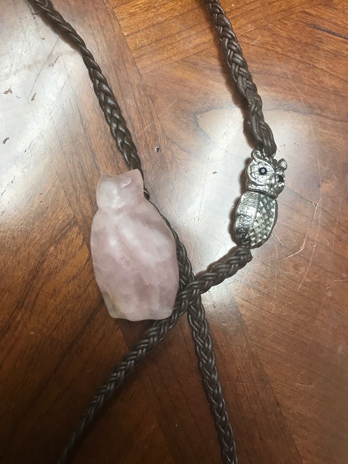 Rose Quartz Carved Owl Made It Into Necklace I Bought He Magnet Clip Owl For Ends Of Necklace