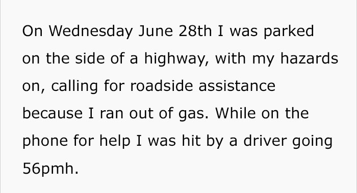 Text about a woman's experience during a car accident while using eyeliner. Text about a woman's experience during a car accident while using eyeliner.