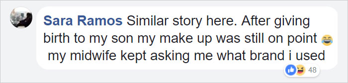 Comment about makeup durability, with a funny story involving eyeliner after childbirth.