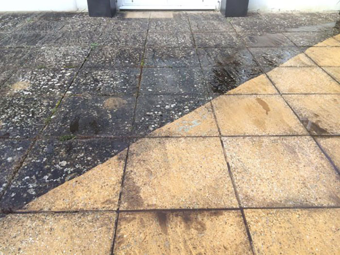 One Pass Of Pressure Wash Floor Tool Starts To Transform Dirty Patios, Paths And Walkways