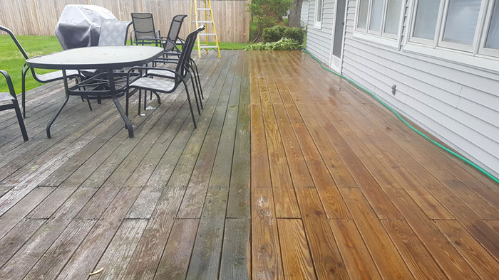 Halfway Through A Full Restoration On These Deck Boards. This Deck Was Slippery It Was So Dirty. Finished Product Was Resealed A Few Days Later