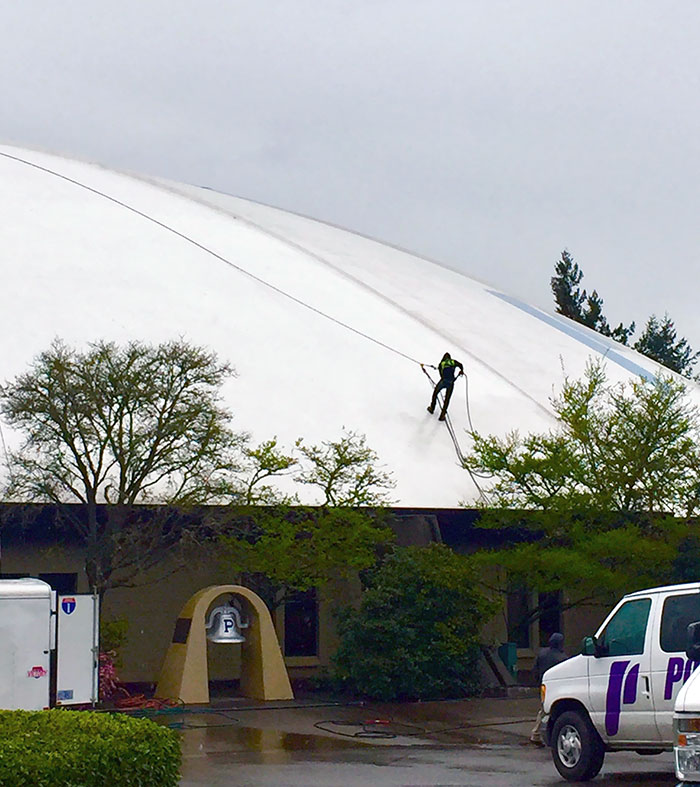 Workers Power Washing The Dome On My Campus Today