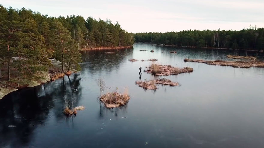 Guy Skates On Thin Black Ice And The Sound It Makes Is Out Of This World
