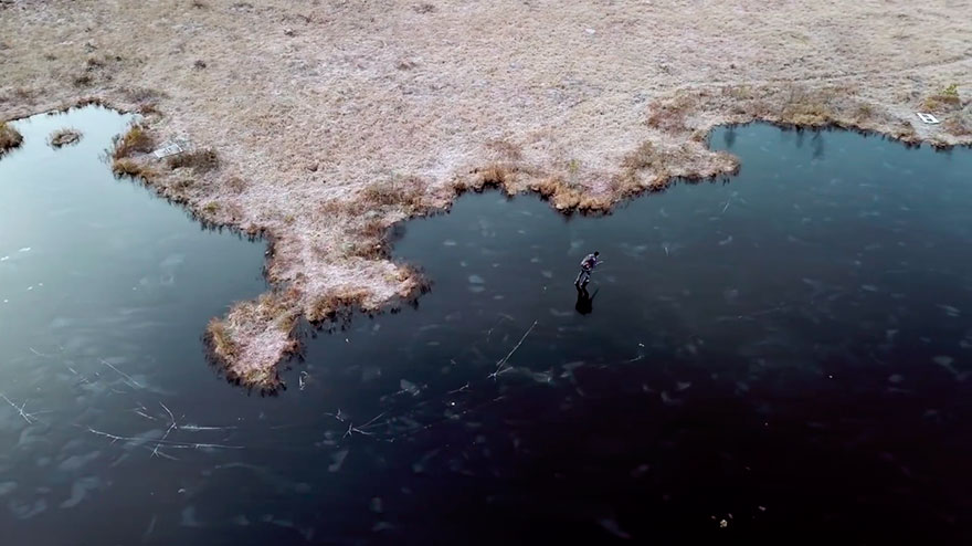 Guy Skates On Thin Black Ice And The Sound It Makes Is Out Of This World