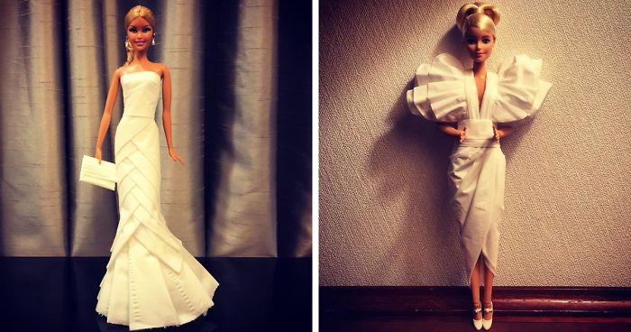 Man Uses Toilet Paper And Tissues To Create Wedding Dresses For His Barbies, And Result Is Amazing