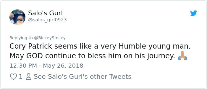 Twitter salos_girl0923 user reacting to Corey's story