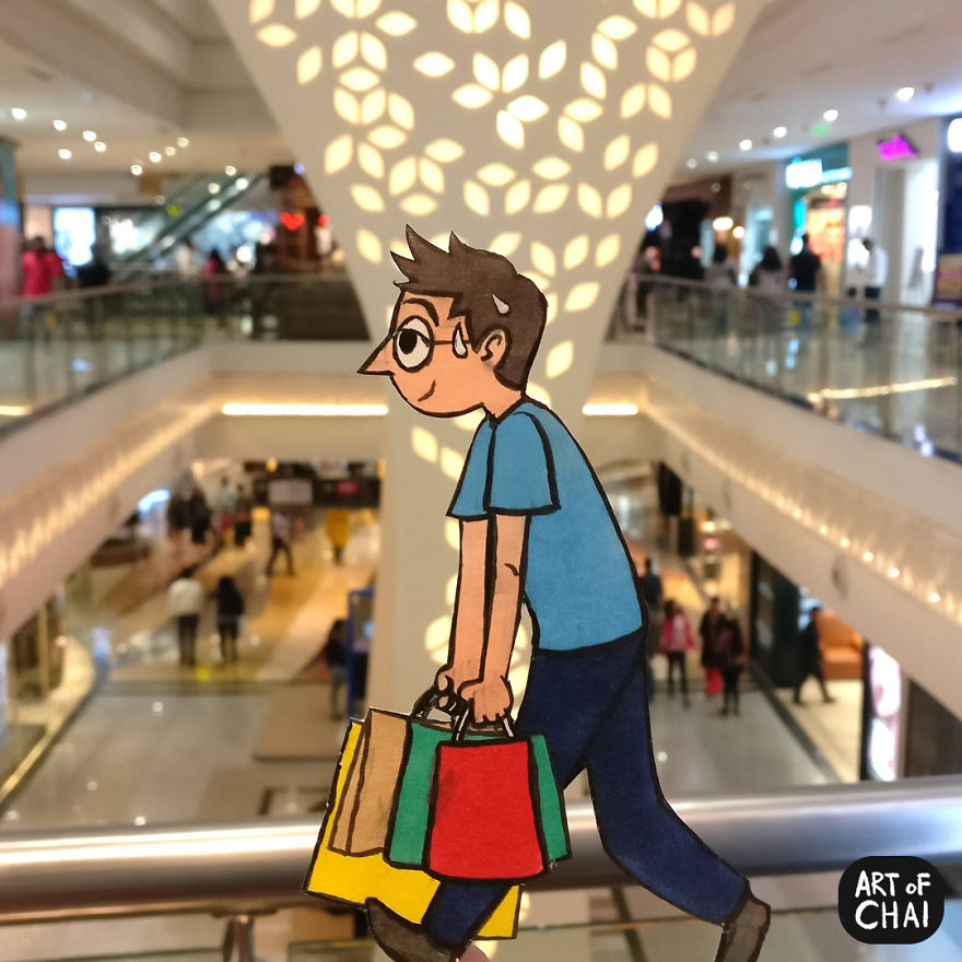 Chai Being A Good Husband. Helping To Carry All The Shopping Bags For His Wife, Ru