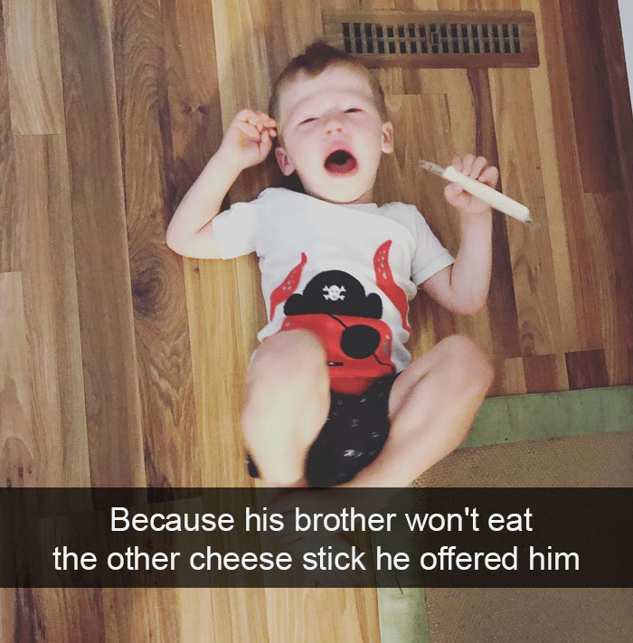 Because His Brother Won't Eat The Other Cheese Stick He Offered Him