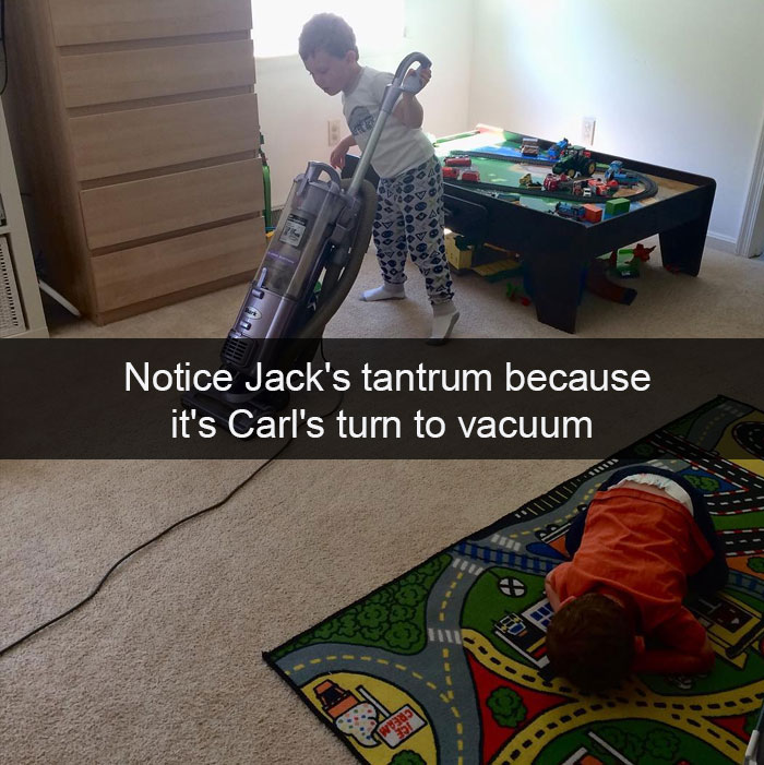 Notice Jack's Tantrum Because It's Carl's Turn To Vacuum