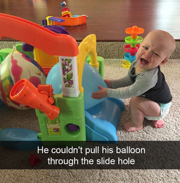 He Couldn't Pull His Balloon Through The Slide Hole
