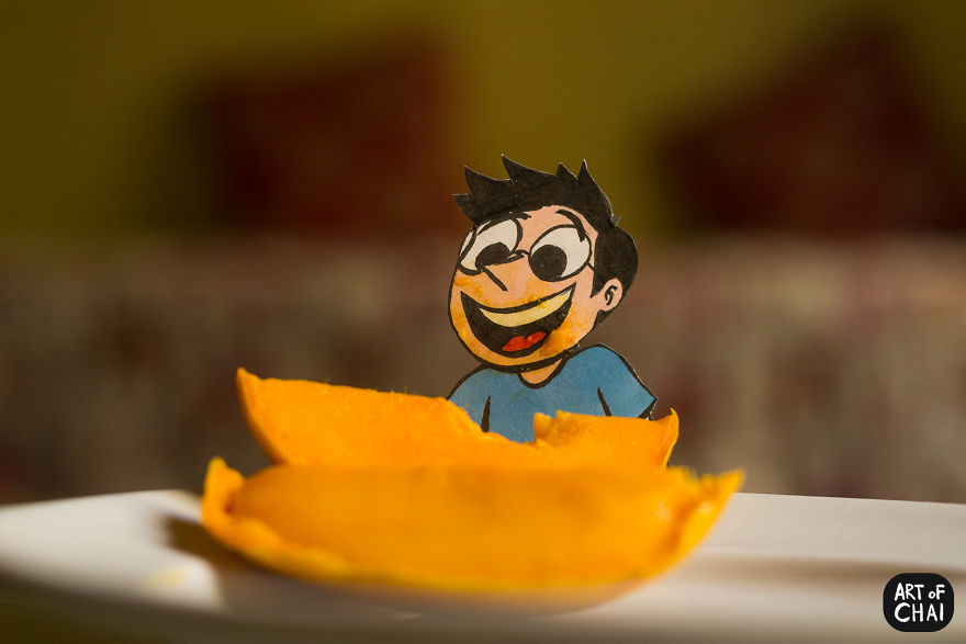 Chai Just Can't Get Enough Of Mangoes. Excuse His Messiness, Not Something One Can Control When You Have Fresh Cut Mango On Your Plate