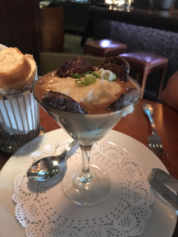 Steak And Mashed Potatoes In A Martini Glass