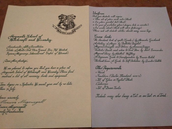 Hogwarts Acceptance Letter