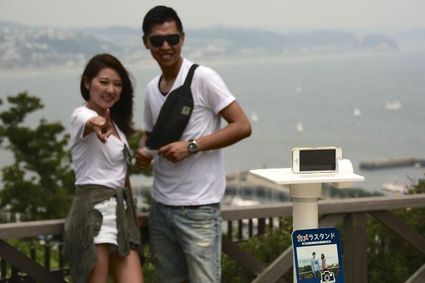 At Some Tourist Spots In Japan There Are Stands To Hold Your Smartphone So You Can Take Good Selfies