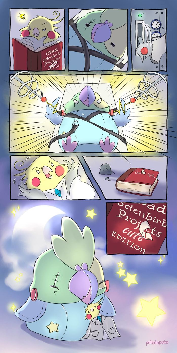 Comic panels showing artist's pet bird being revived in a positive and heartwarming story about her pet bird.