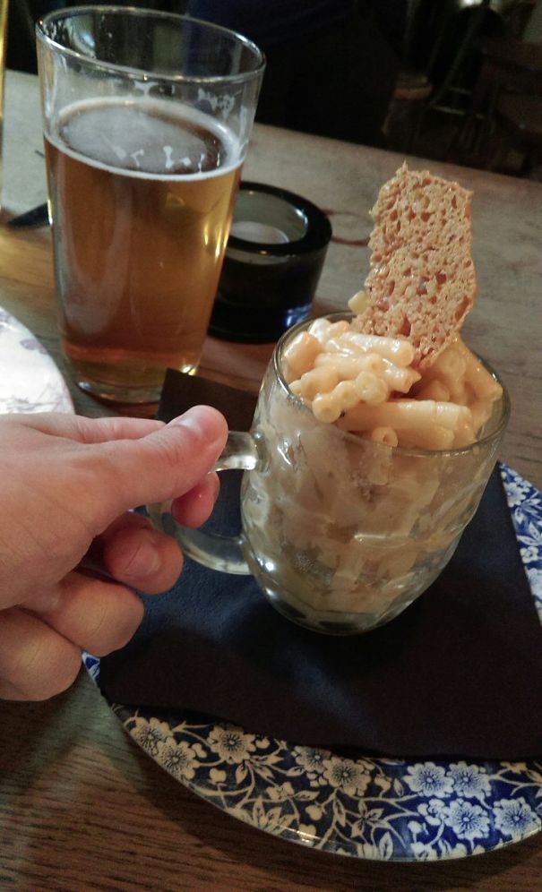 Half A Pint Of Mac And Cheese Please, Barkeep. On A Saucer Not Functioning As A Plate Yes Please. And A Parmesan 99 Sure