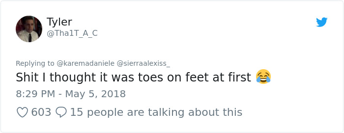 Tweet expressing surprise over a tattoo artist's skill from a poor sketch, with laughing emoji.