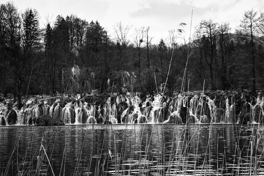Plitvice Lakes In Black And White
