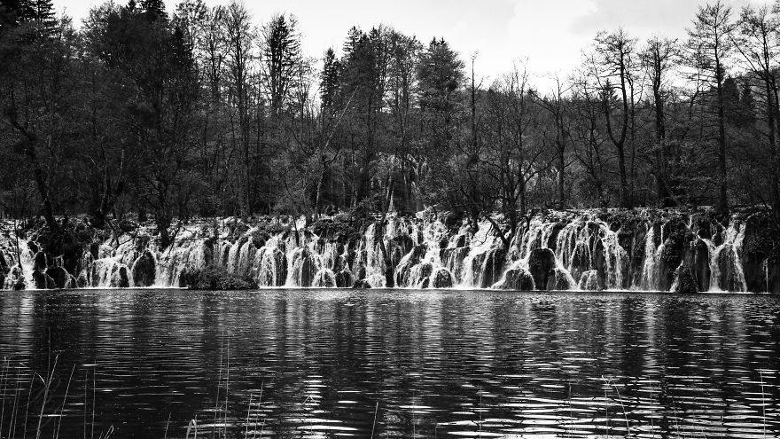 Plitvice Lakes In Black And White Plitvice Lakes In Black And White